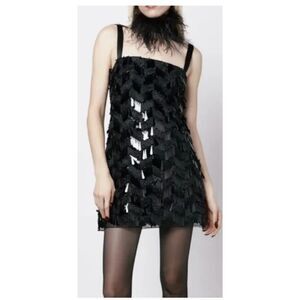 ZARA Sequined Mesh Mini Cocktail‎ Dress Black NWT Medium